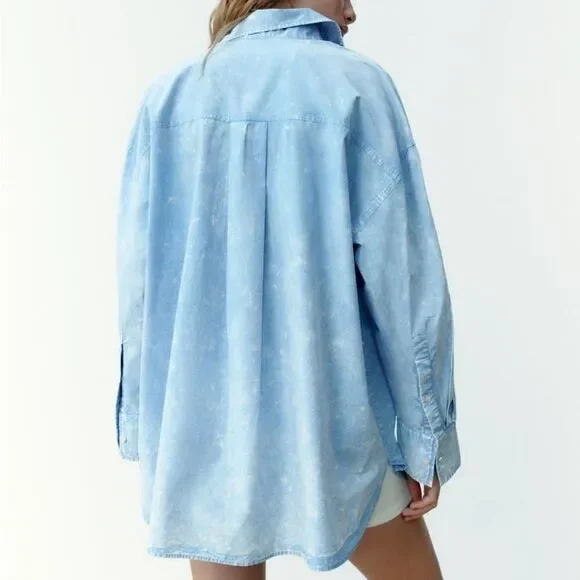 ZARA WASHED EFFECT POPLIN SHIRT - Picture 9 of 13